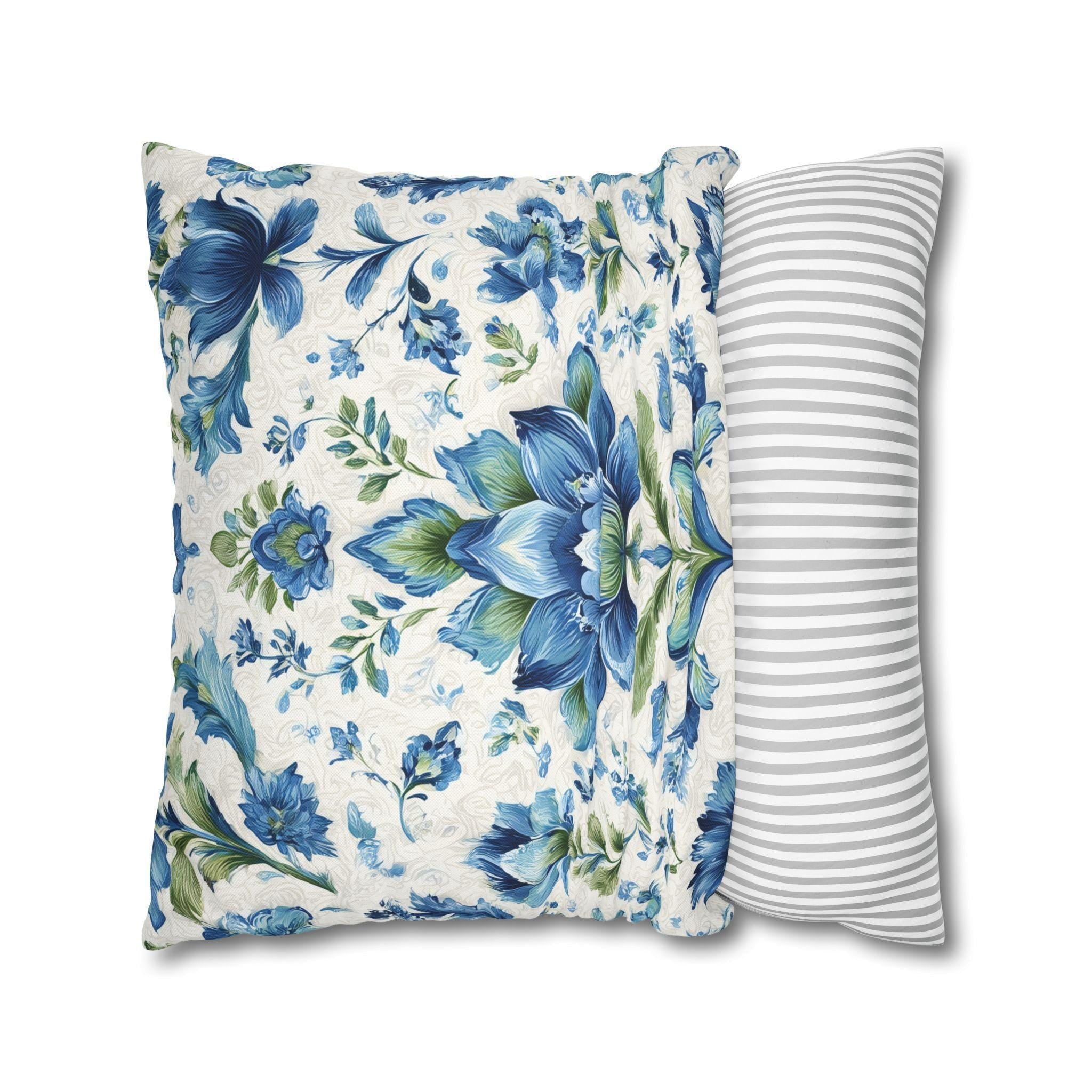 Jacobean Floral Pillow Cover: Blue-Green Botanical Cushion Cover with Modern Traditional Fusion Design