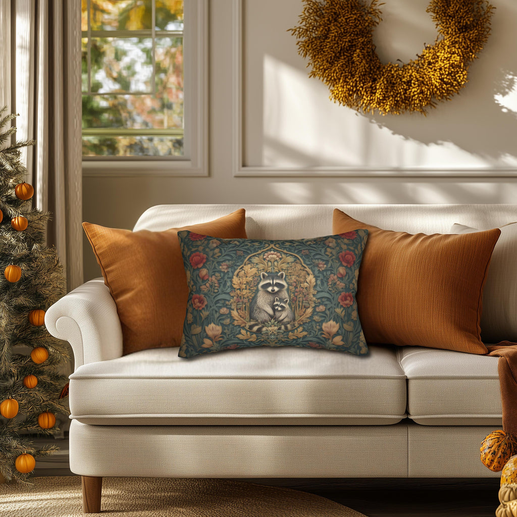 William Morris Raccoon Lumbar Pillowr: Whimsical Woodland Animal Decor