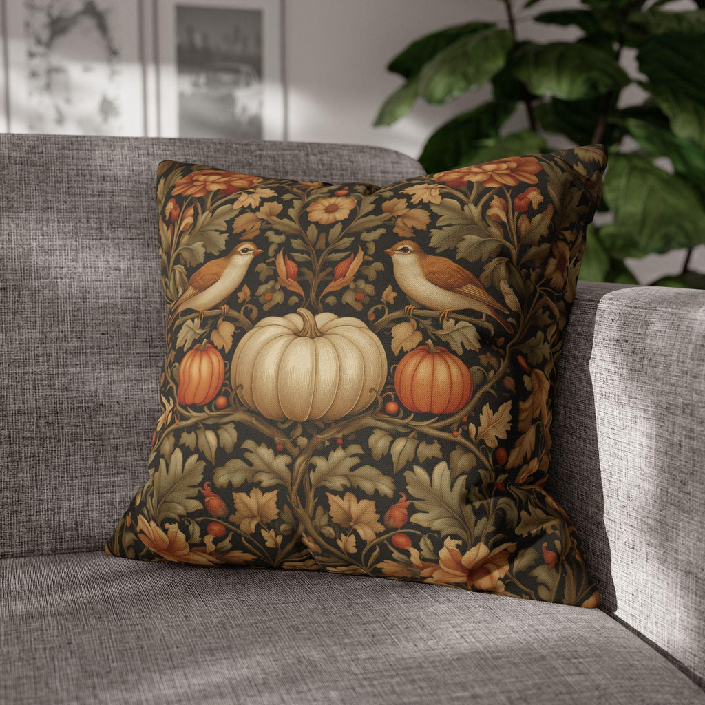 Pumpkin Thief Pillow Cover: William Morris Inspired Autumn Botanical Birds