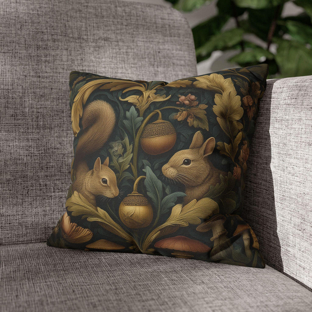 William Morris Woodland Forest Pillow Cover: Squirrel & Rabbit Tapestry-Style Cushion Case