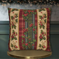 Christmas Pillow Cover: Classic Vintage Style Holly & Tartan Plaid in Red Green and Cream