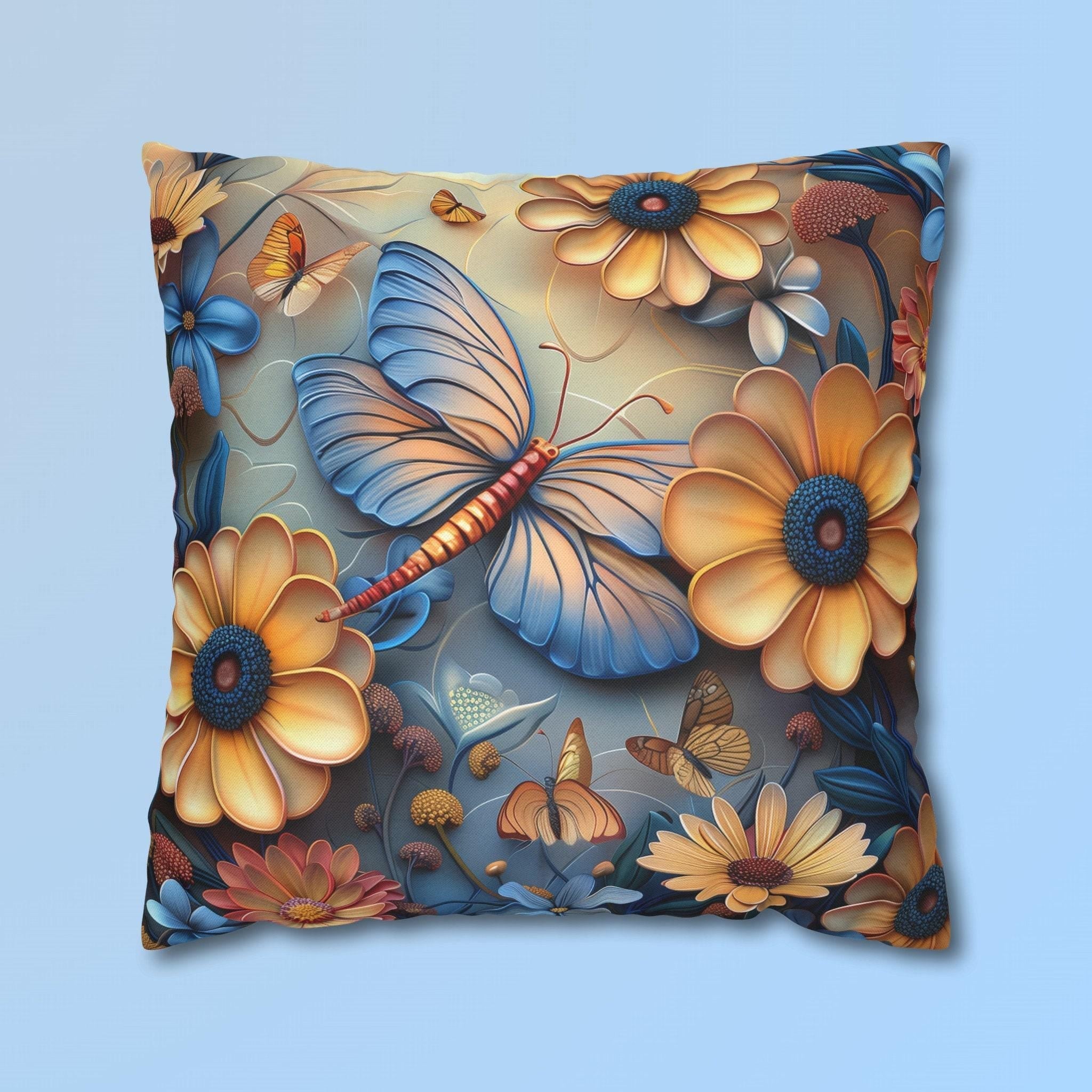 William Morris Inspired Butterfly Pillow Cover, Floral Nature Design