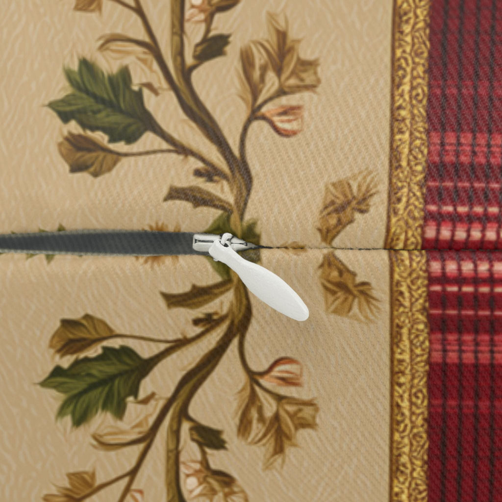 Christmas Lumbar Pillow: Classic Vintage Style Holly & Tartan Plaid in Red Green and Cream
