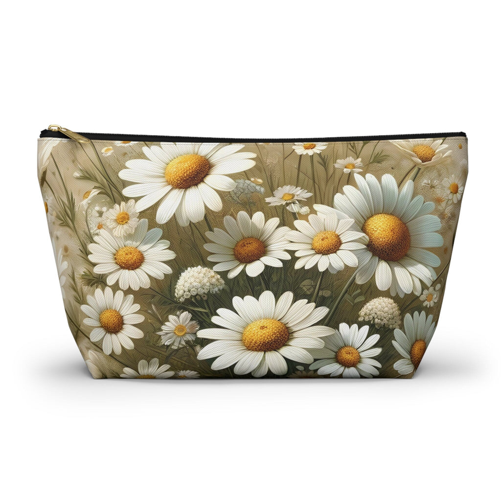 Wild Daisies Accessory Pouch with T-Bottom Floral Design in Large & Small Sizes, Gift for Mom, Gift for Her