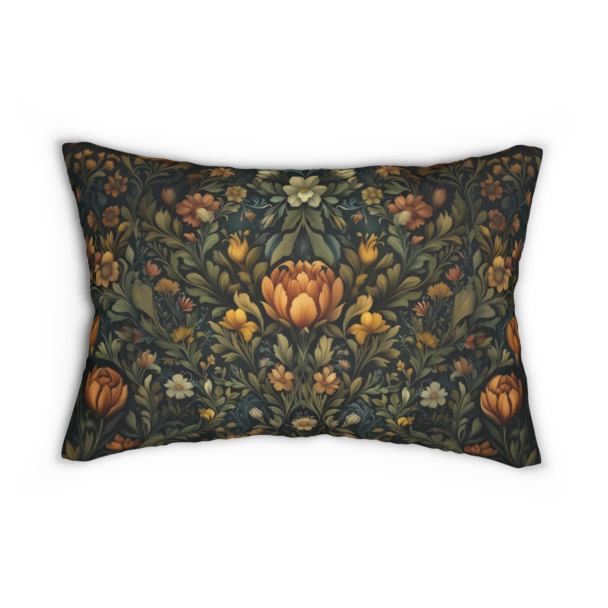 William Morris Botanical Lumbar Pillow: Golden Ochre Floral Tapestry