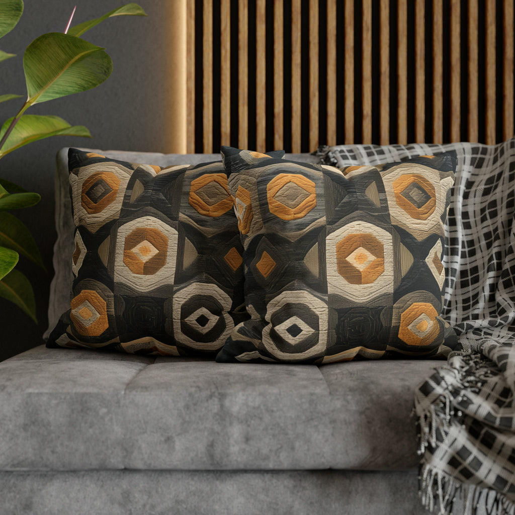 Modern Geometric Pillow Cover: Beige, Gold & Gray Cushion