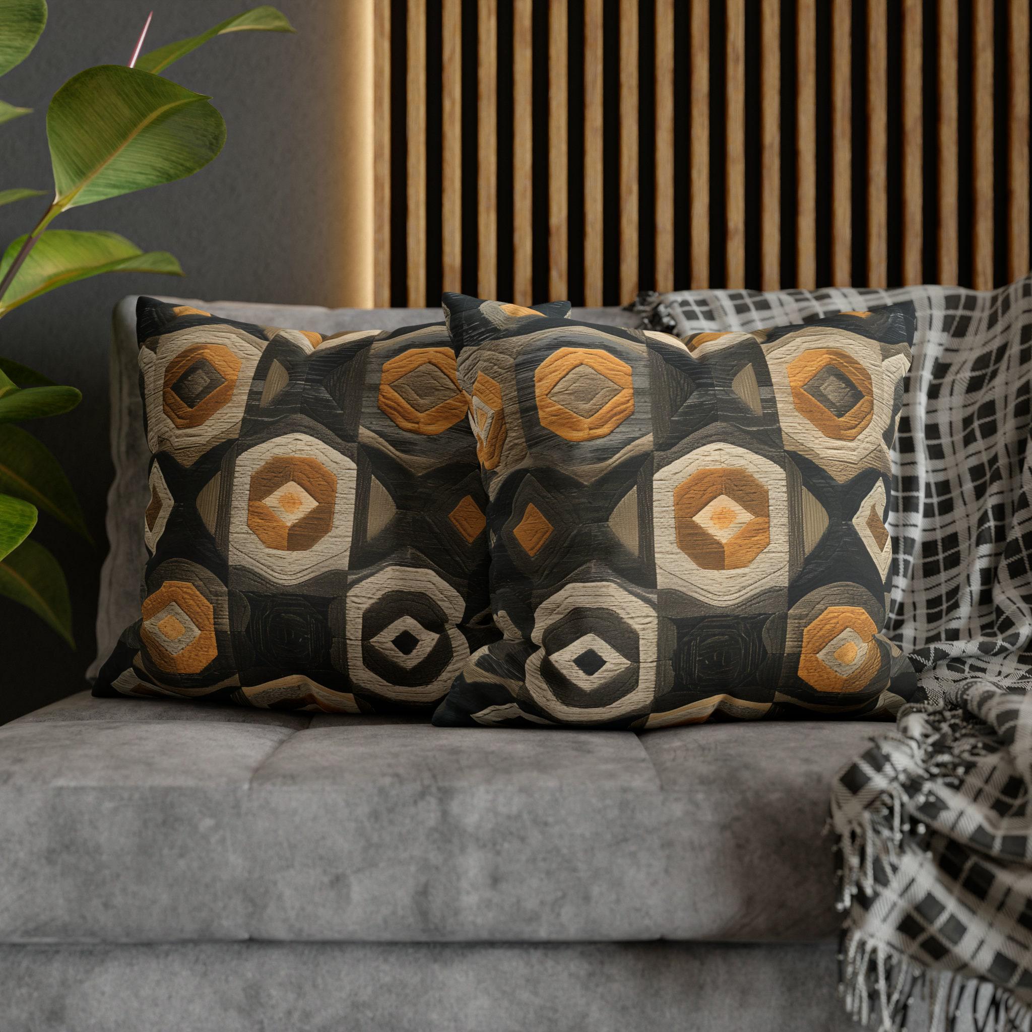 Modern Geometric Pillow Cover: Beige, Gold & Gray Cushion