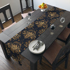 Navy and Gold Damask Table Runner: Elegant Medallion Print Dining Decor