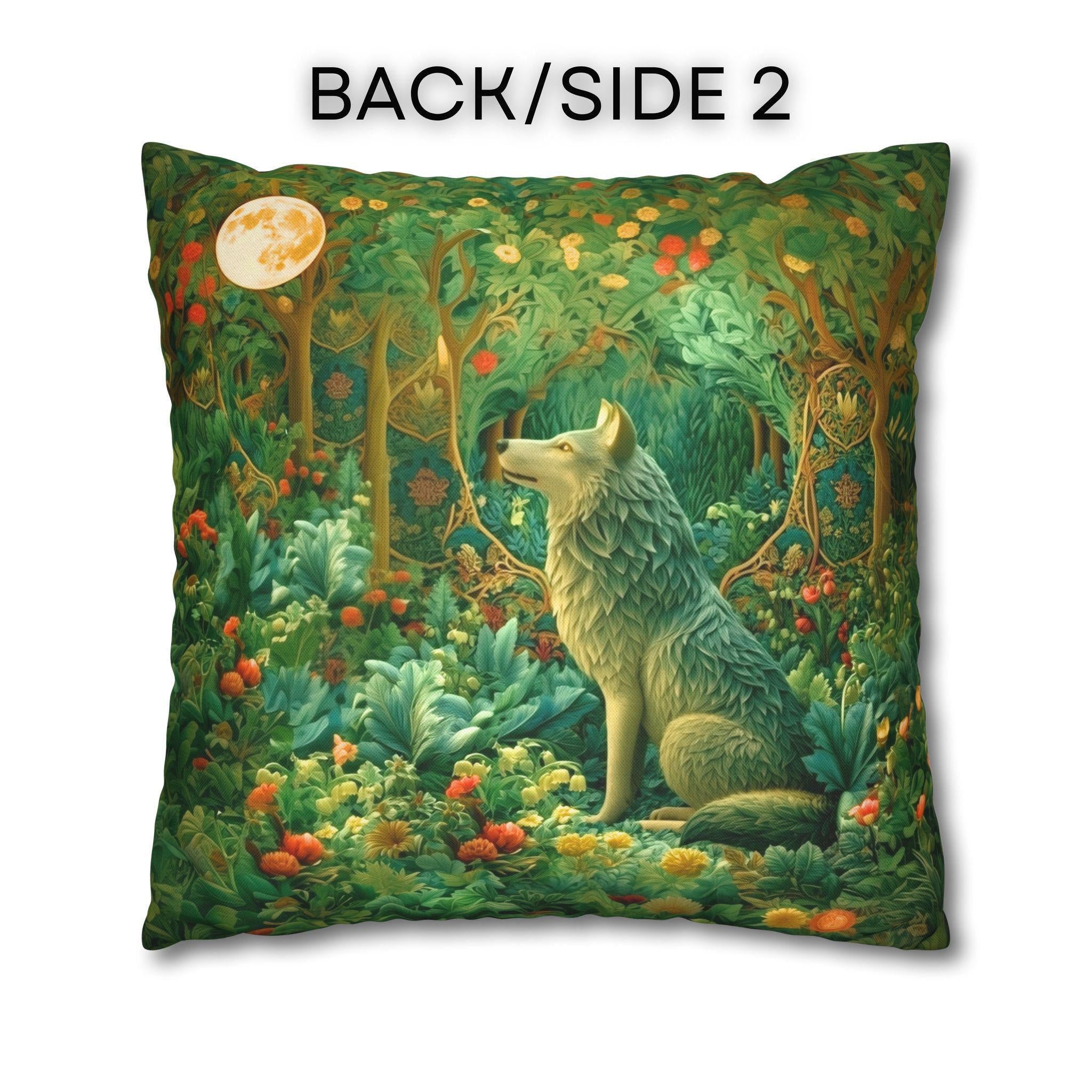 William Morris Inspired Pillow Cover: Full Moon Woodland Wolf Design