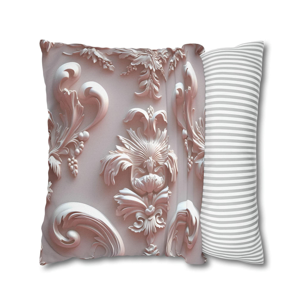 Rococo Pillow Cover: Blush Pink Scrollwork Floral Design