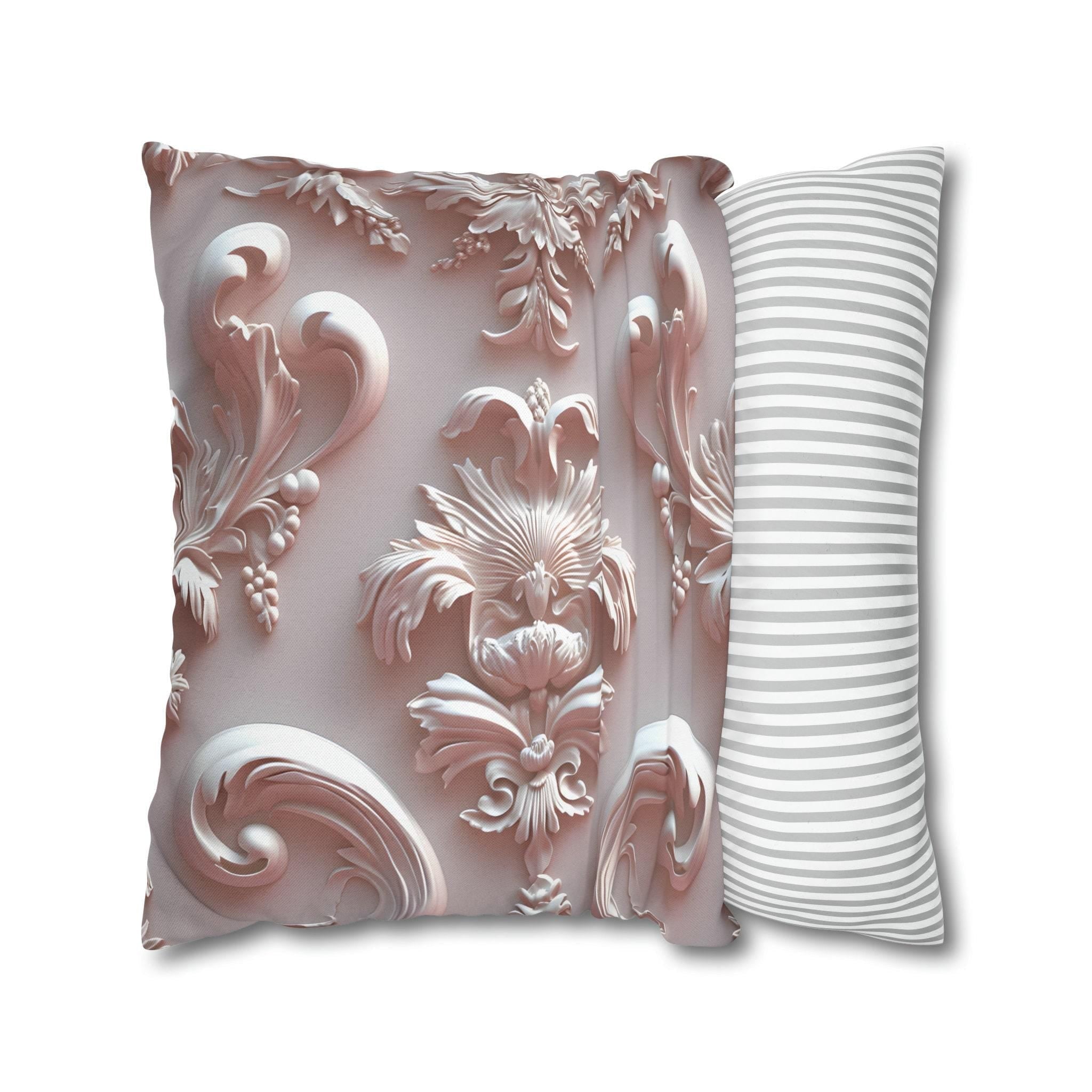 Rococo Pillow Cover: Blush Pink Scrollwork Floral Design