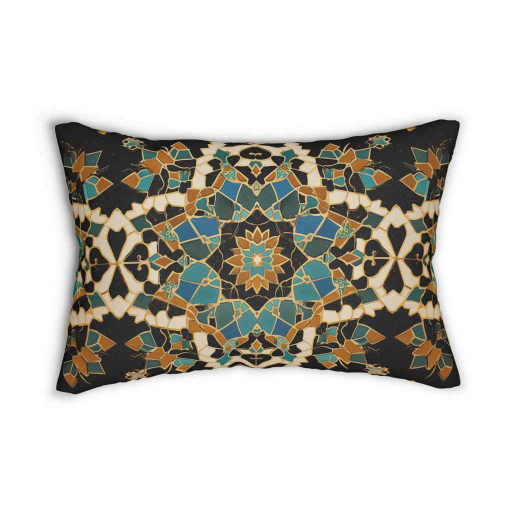 Moroccan Tilework Lumbar Pillow: Geometric Teal Cushion (20x14)