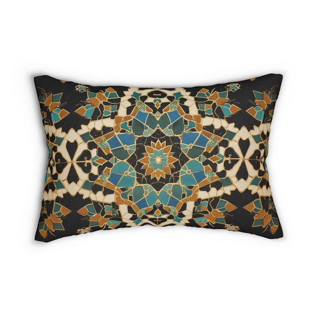 Moroccan Tilework Lumbar Pillow: Geometric Teal Cushion (20x14)