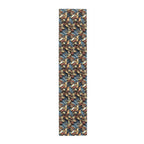 Christmas Holly Table Runner, Teal Red Berry Gold Leaf Design