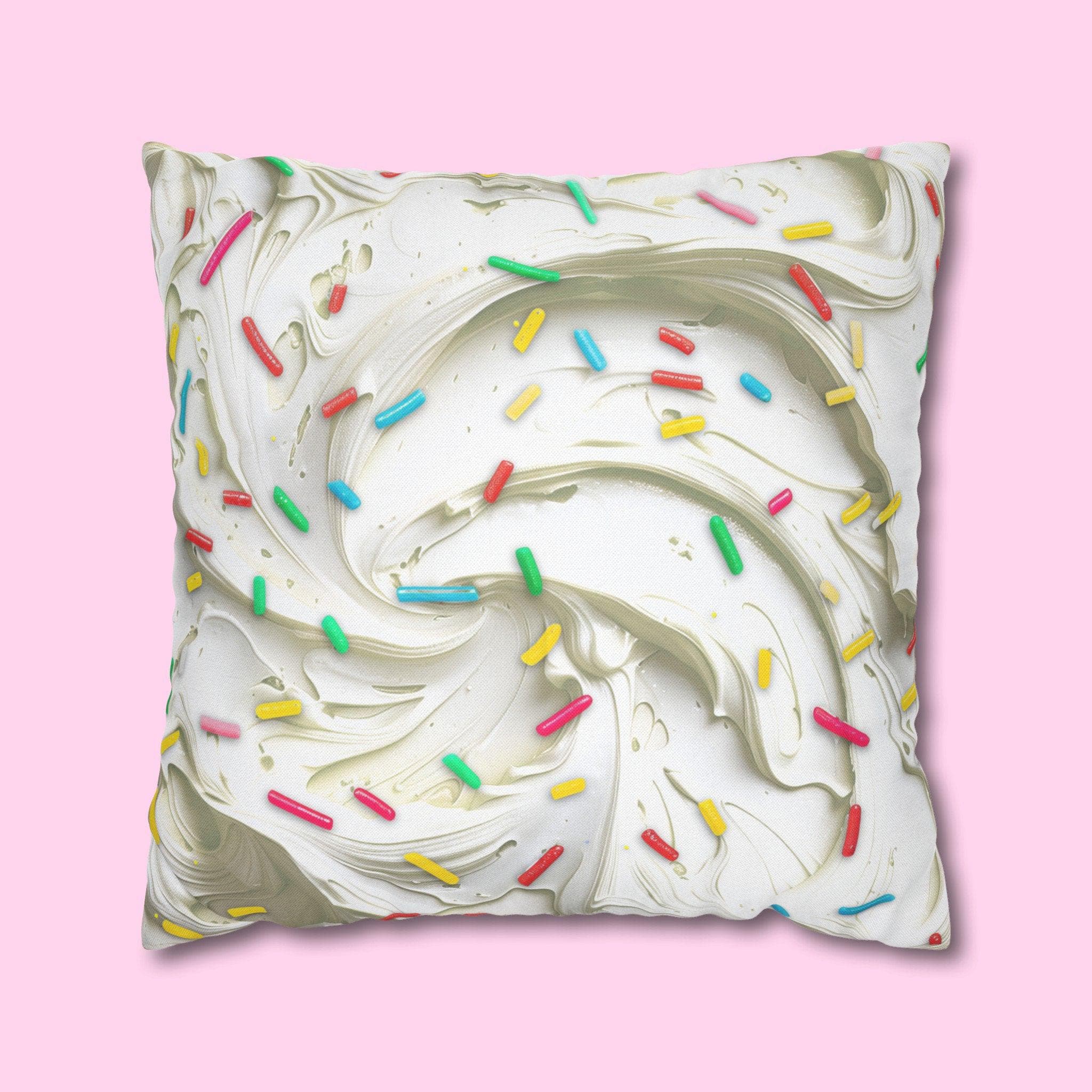 Square Throw Pillow Cover: Simulated Frosting with Rainbow Sprinkles - Sweet Home Decor