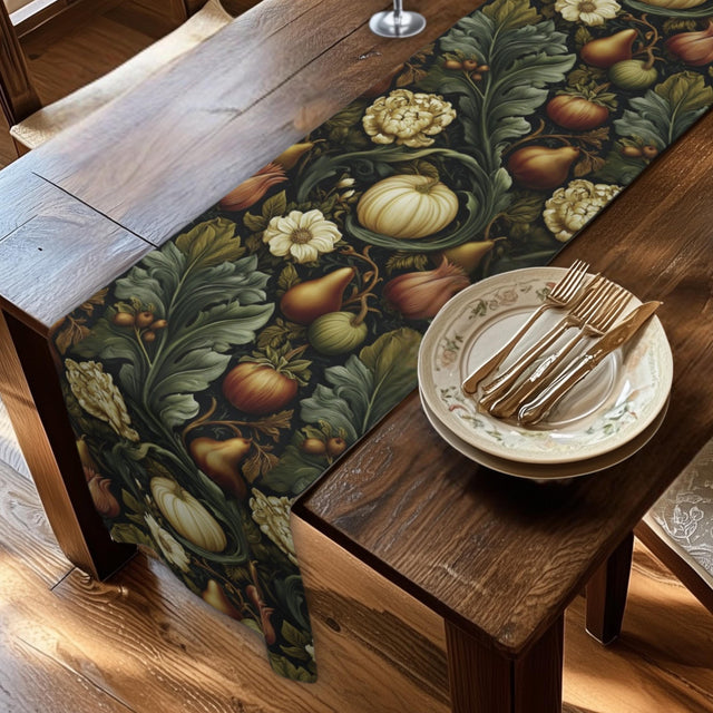 William Morris Inspired Fall Table Runner: Vintage Style in Olive, Cream, and Russet