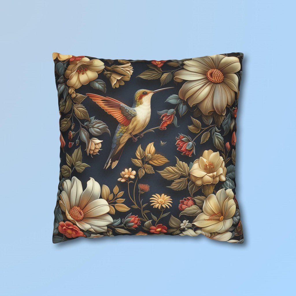 Elegant William Morris Inspired Hummingbird Floral Pillow Cover - Navy Background Art Lover Gift