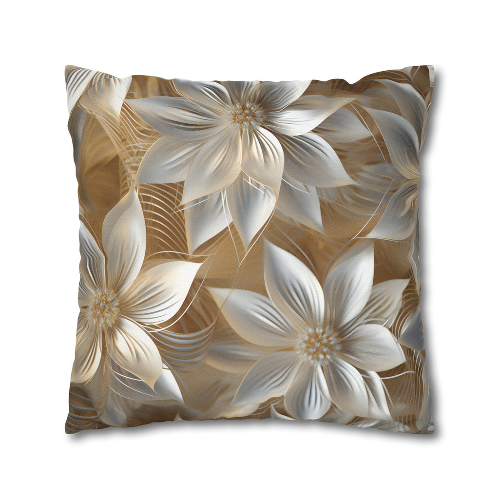 Elegant Winter Floral Pillow Cover: Pale Gold and Shimmery Silver