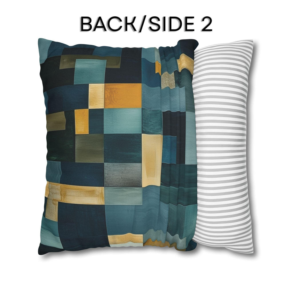 Geometric Abstract Square Pillowcase, Blue and Earth Colors, Modern Rustic Decor