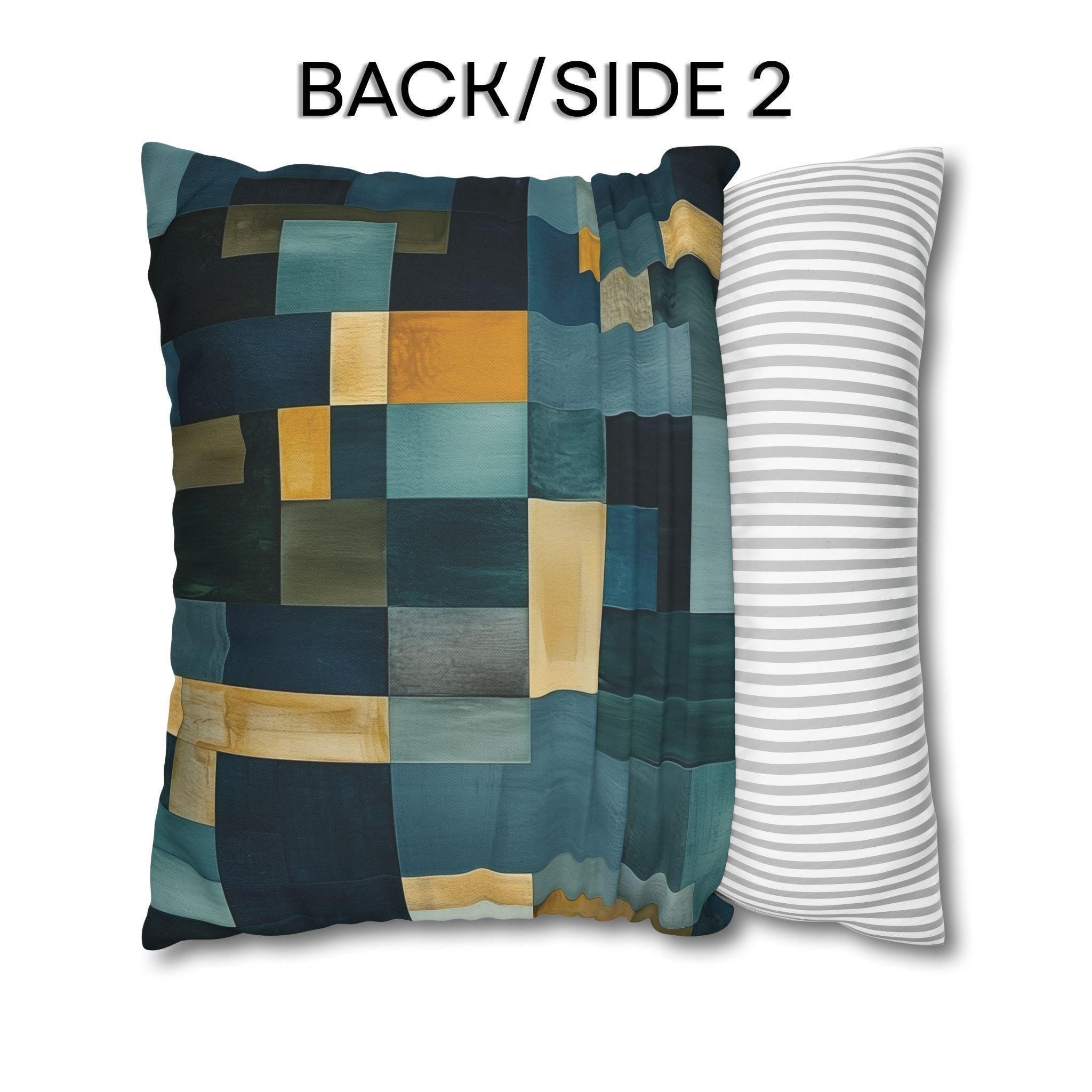 Geometric Abstract Square Pillowcase, Blue and Earth Colors, Modern Rustic Decor