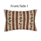 Striped Holly Christmas Lumbar PIllow: Red, Green, Cream Holiday Botanical Winter Decor