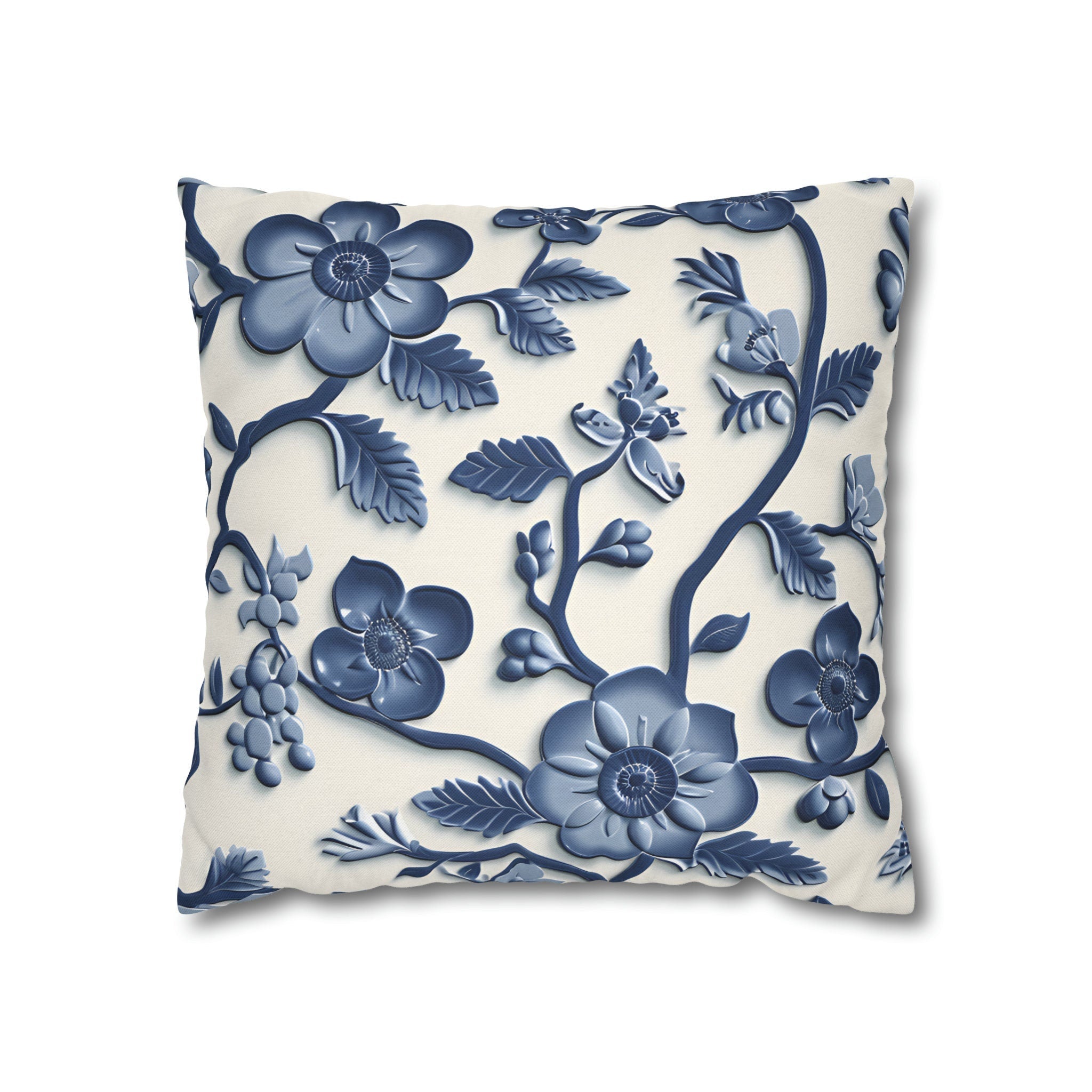Chinoiserie Blue White Floral Pillow Cover | Elegant Traditional Pottery Pattern Decorative Case