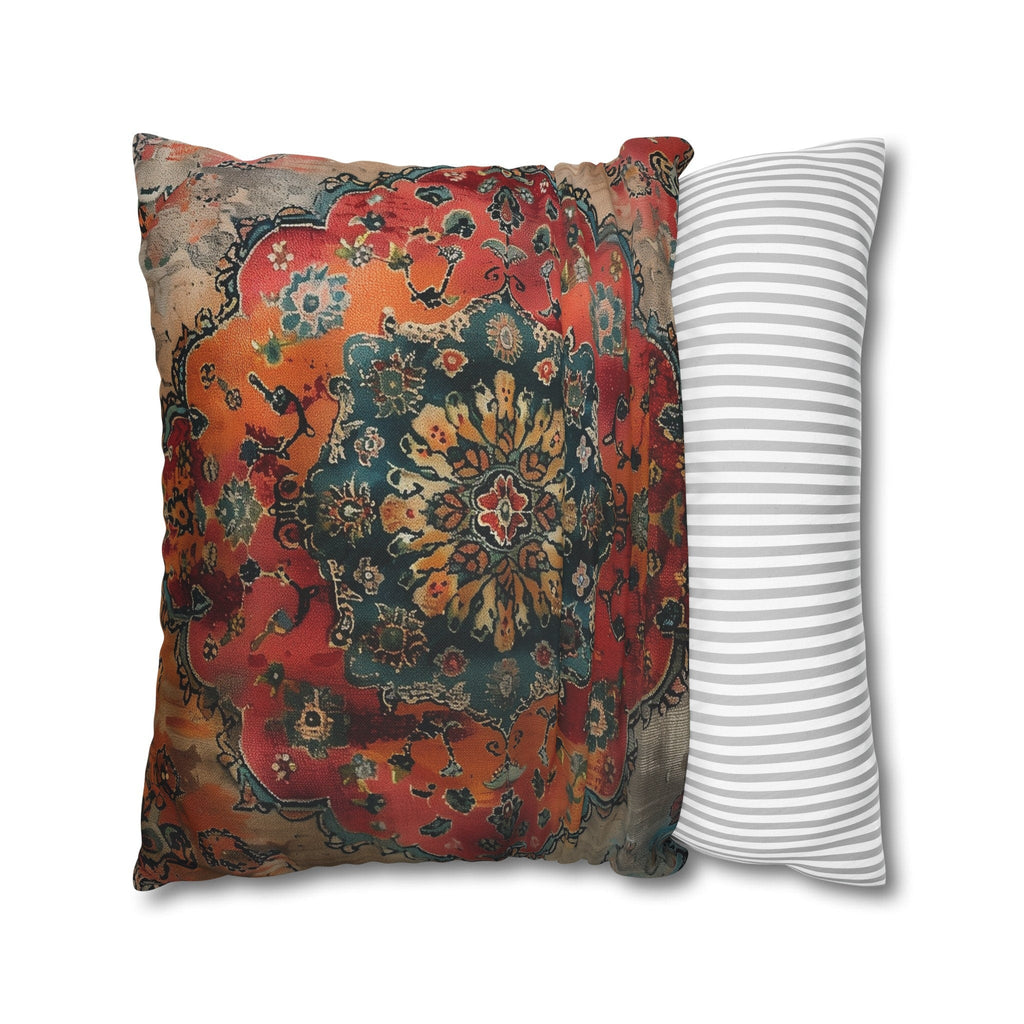 Medallion Persian Rug Pillow Cover: Teal, Red, and Orange