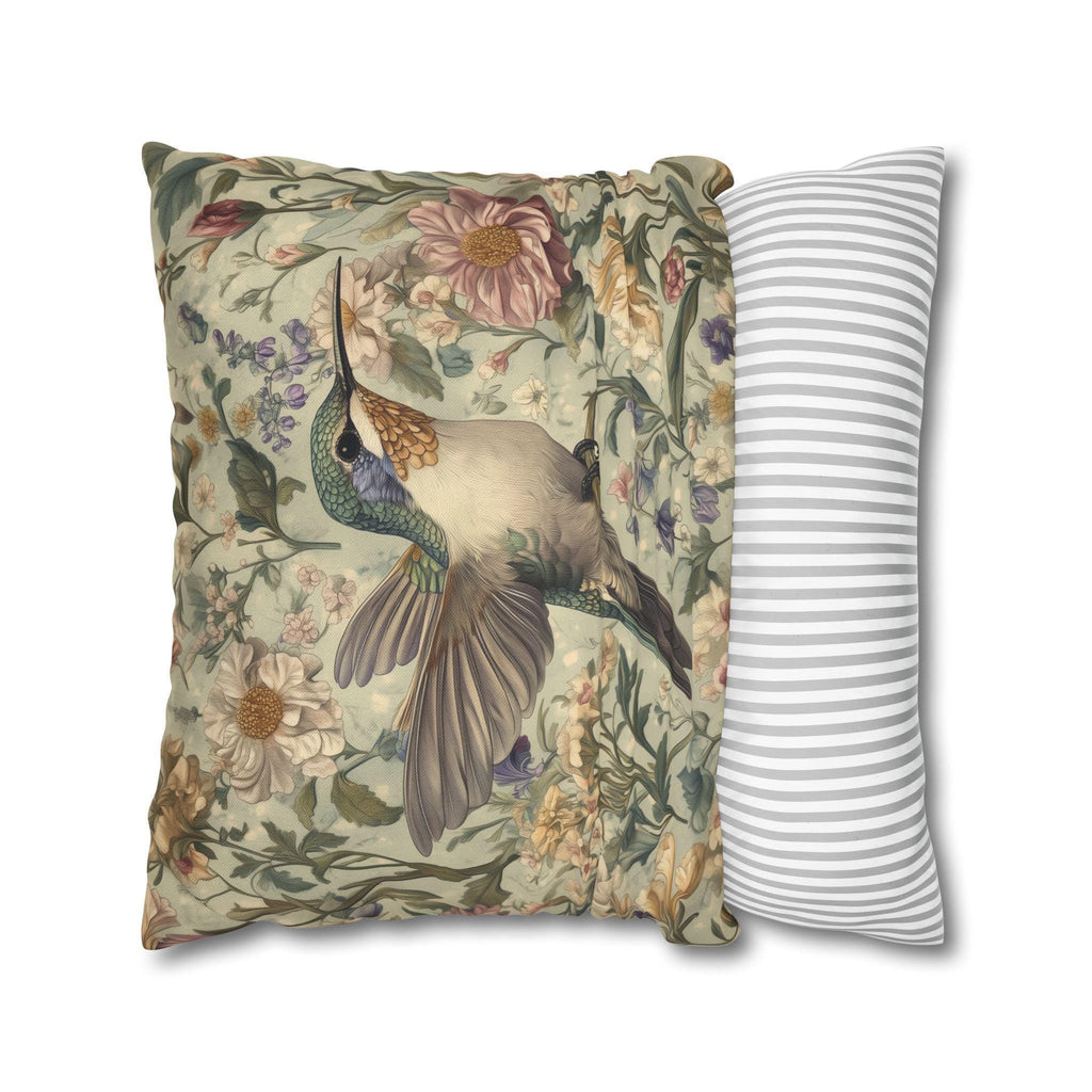 Botanical Hummingbird Tapestry Pillowcase: William Morris Inspired Arts & Crafts Floral Bird Cushion Cover