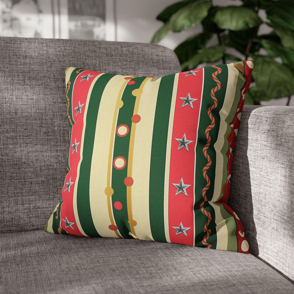 Kitschmas Retro Christmas Pillow Cover: Vintage Style Holiday Stripe & Star Pattern