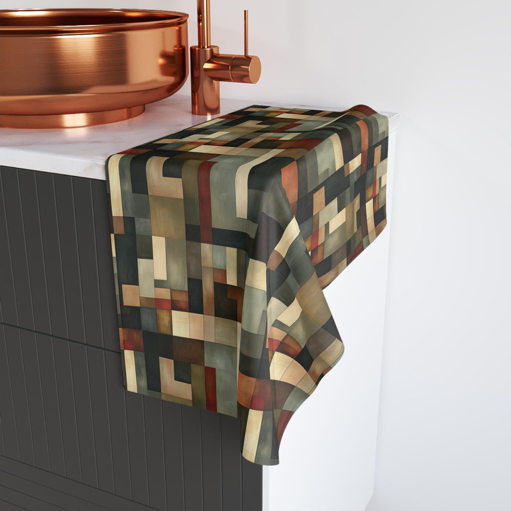 Abstract Geometric Hand Towel: Earthy Muted Palette (Kitchen or Bath)