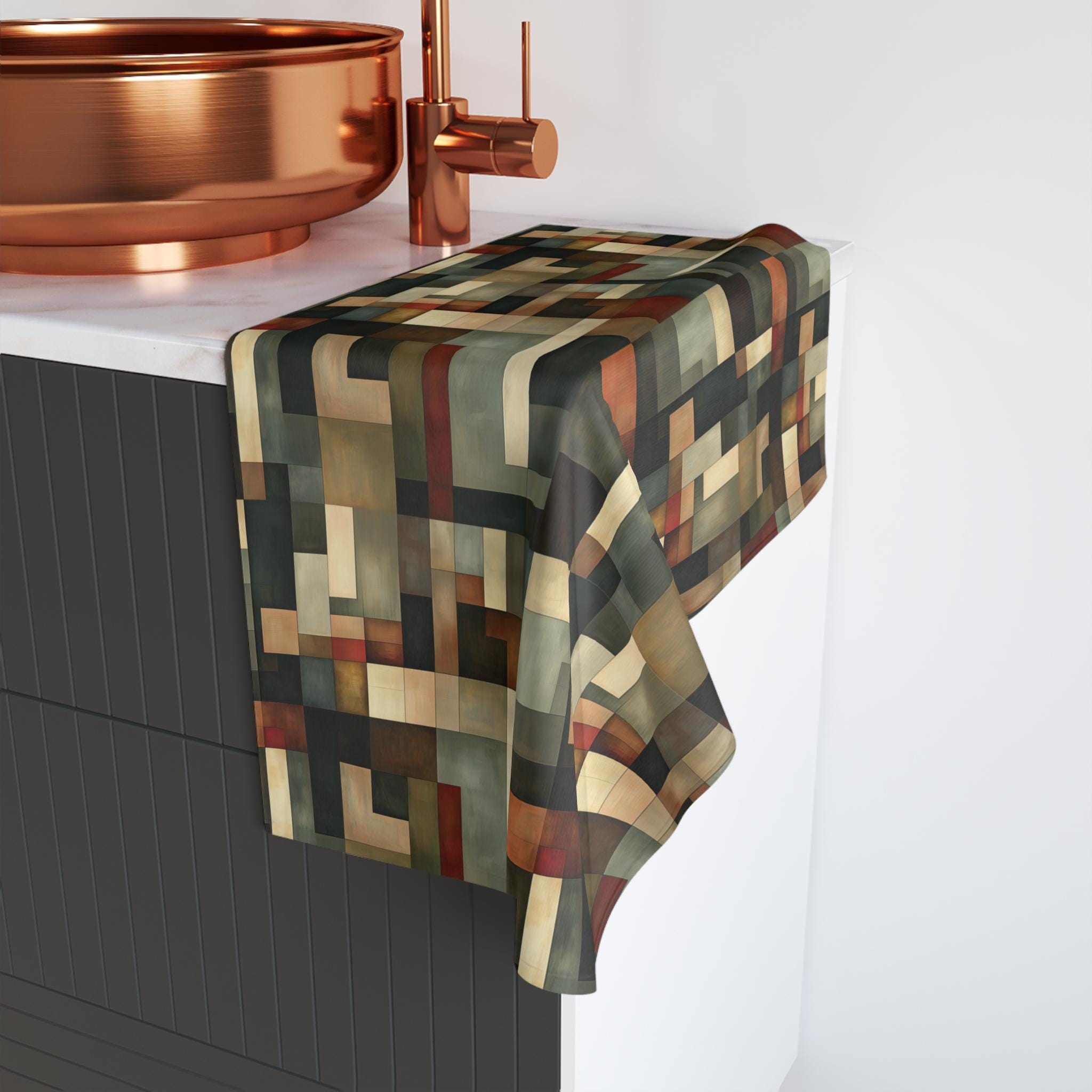 Abstract Geometric Hand Towel: Earthy Muted Palette (Kitchen or Bath)