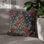 William Morris Christmas Pillow Cover: Navy Blue Poinsettia, Silver Snowflake Vintage Style Holiday