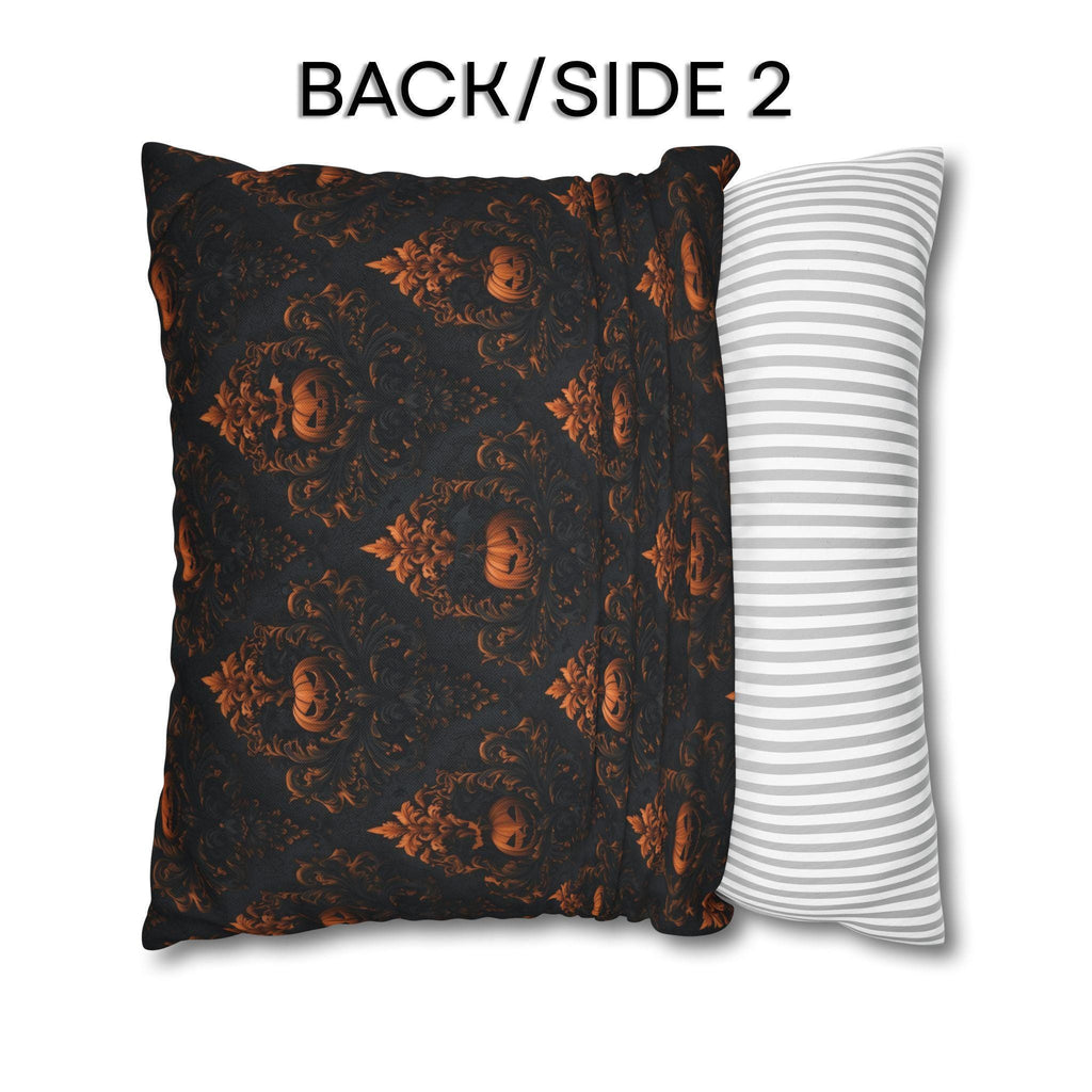 Gothic Halloween Pillow Cover: Jack-o-Lantern Damask in Black and Burnt Orange