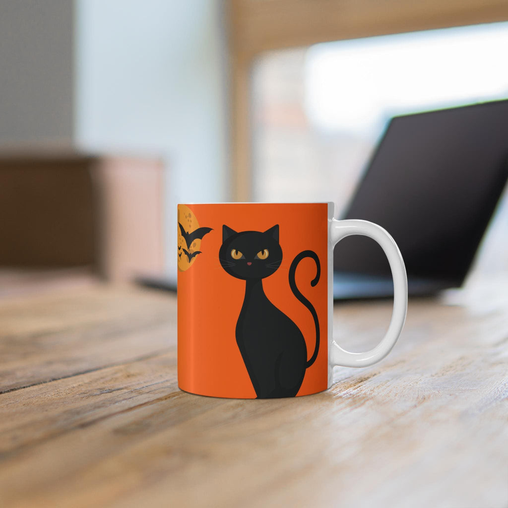 Halloween Black Cat Mug: Spooky Jack-O-Lantern Decor, 11oz Ceramic Cup