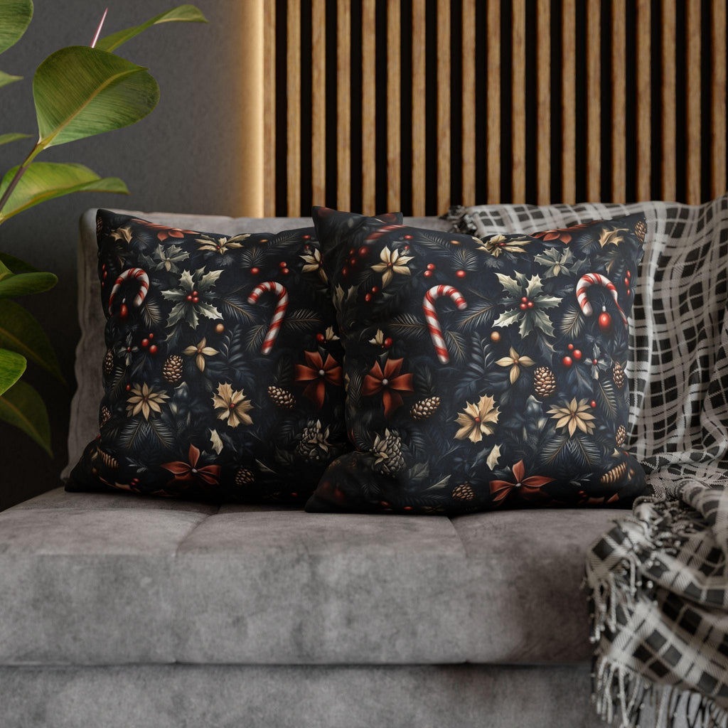 William Morris Christmas Pillow Cover: Navy, Gold & Cranberry with Holly, Candy Canes and Pinecones