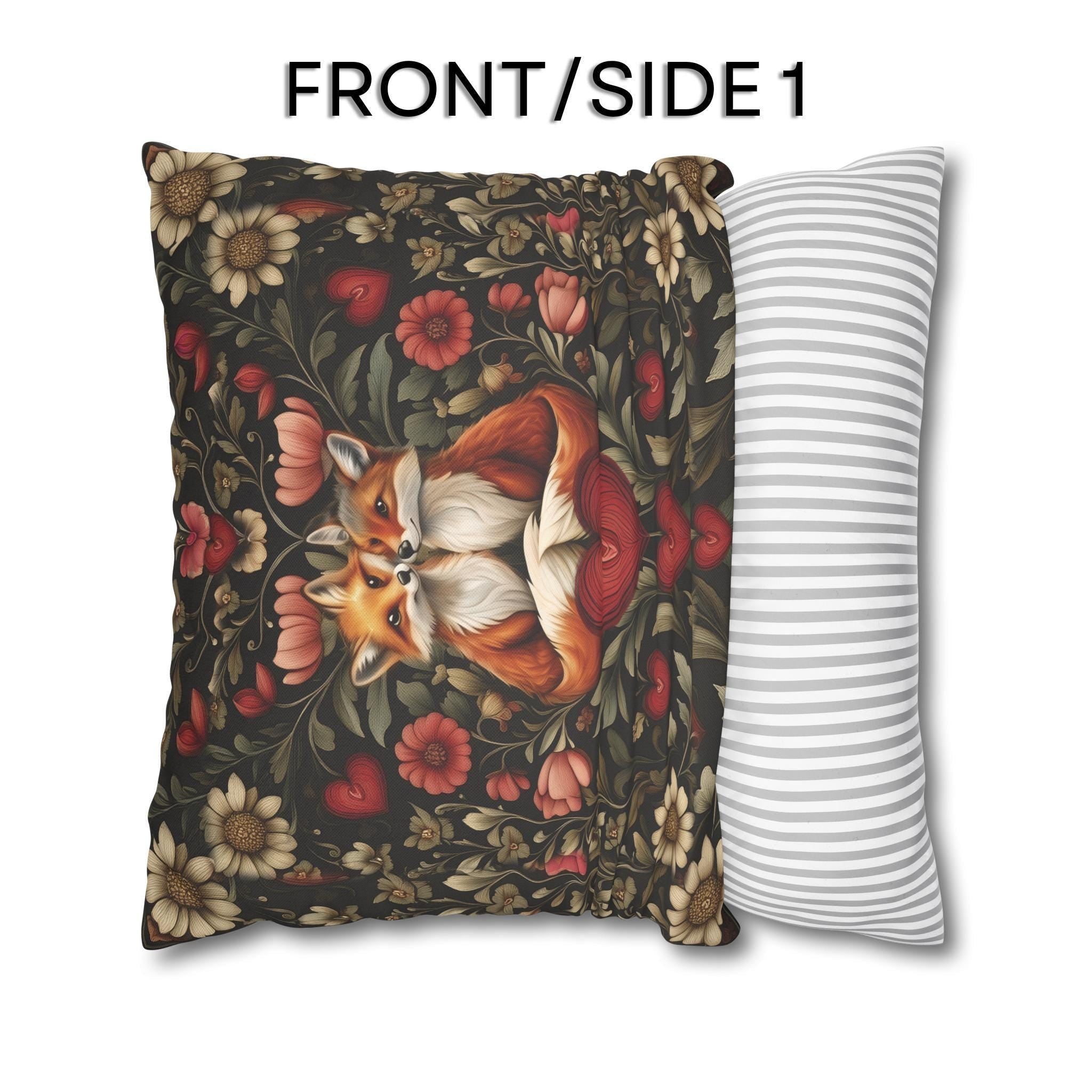 Fox Love William Morris Inspired Pillow Cover: Romantic Vintage Style Decor