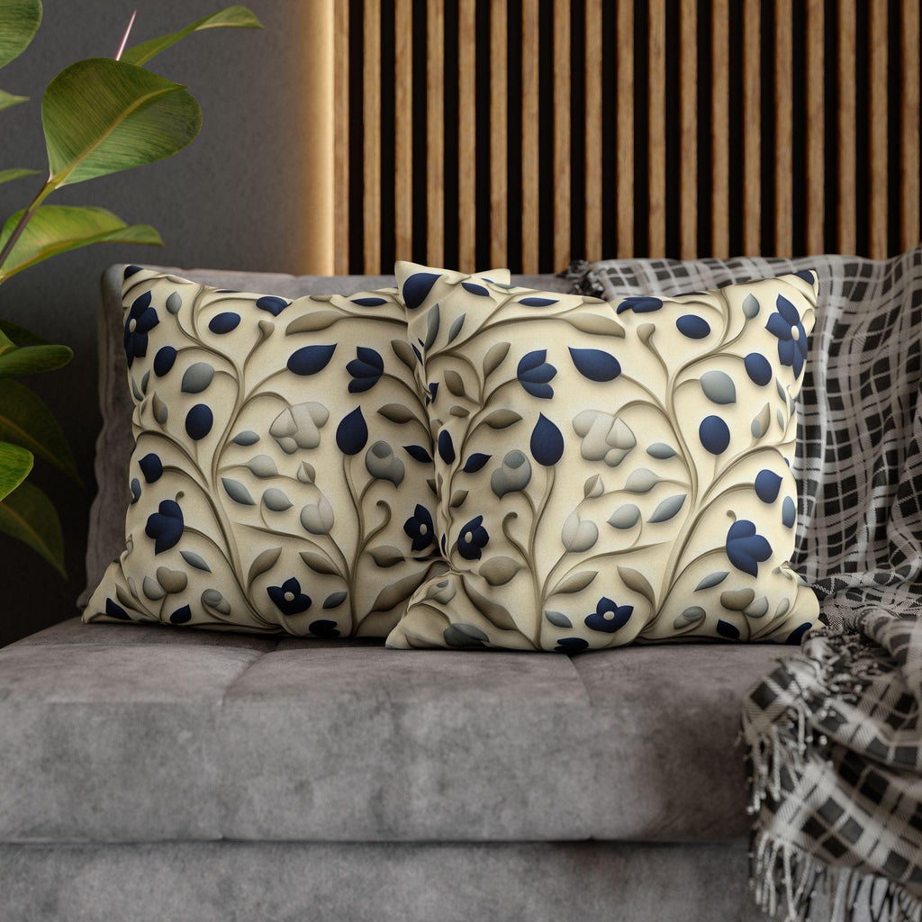 William Morris Inspired Floral Pillow Cover: Navy, Taupe, Cream