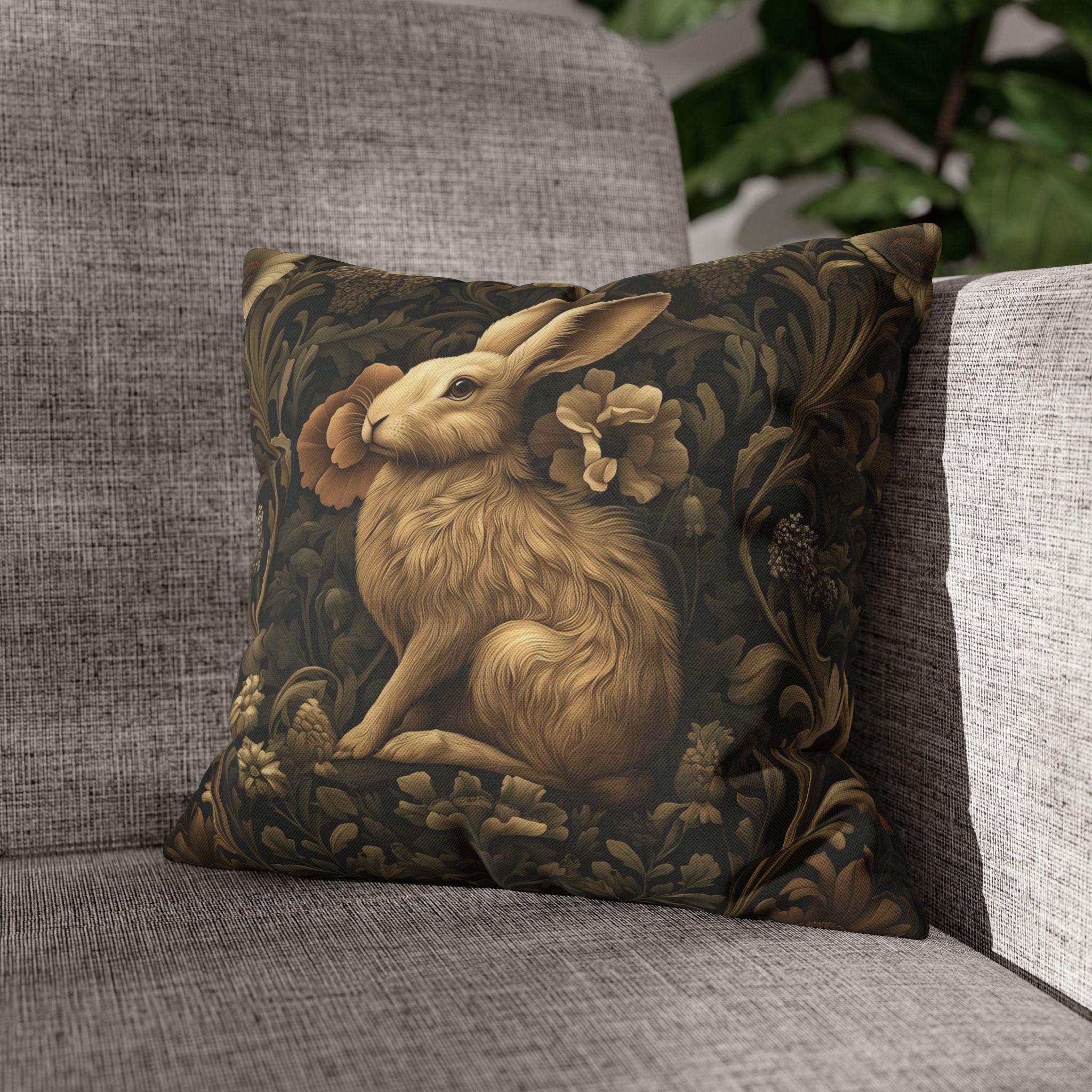 William Morris Inspired Wild Hare Pillow Cover: Garden Botanical Woodland Design