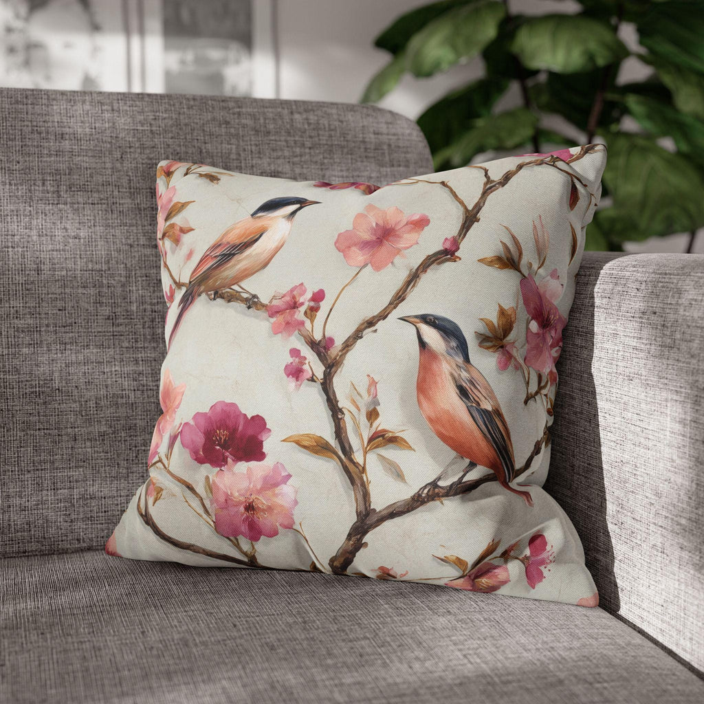 Chinoiserie Bird Pillow Cover: Vintage Style Floral Accent Cushion