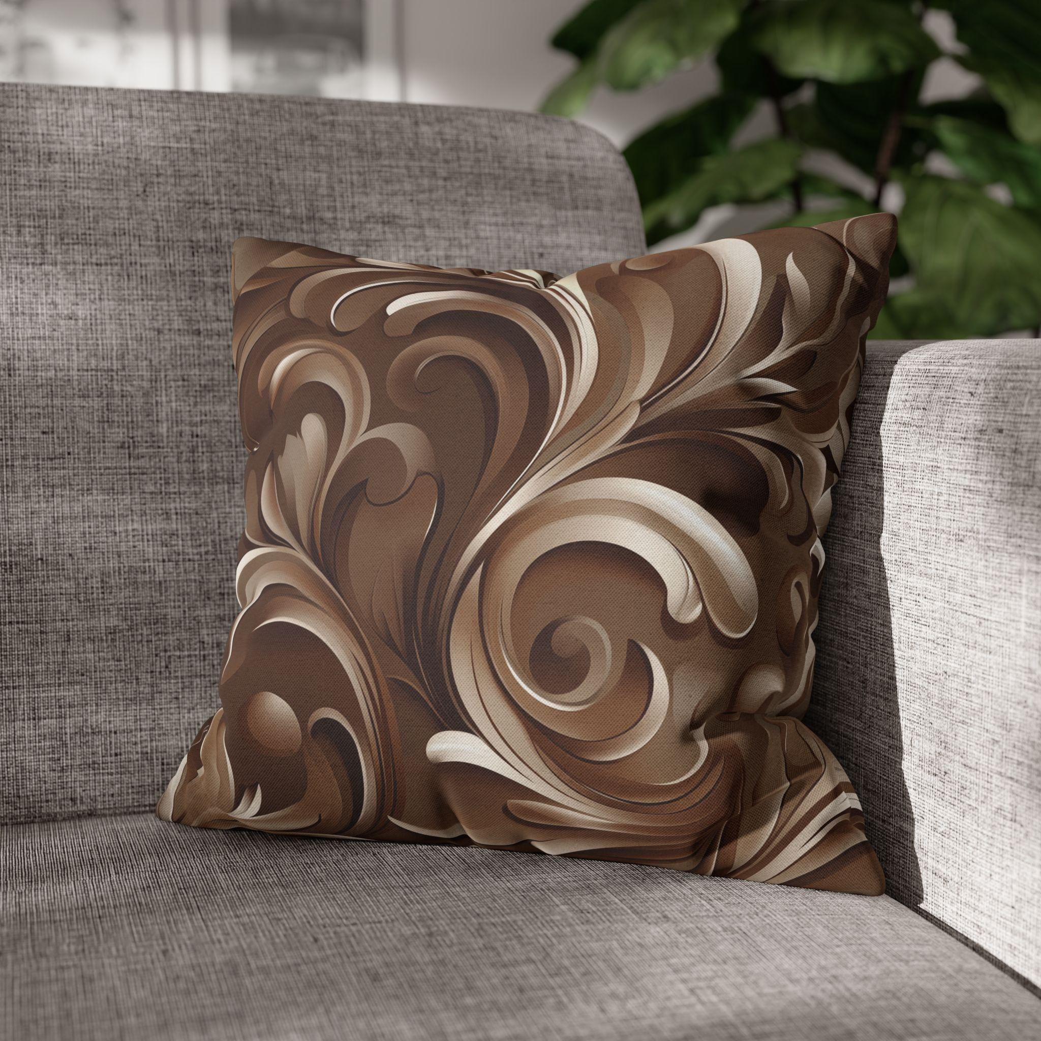 Elegant Floral Baroque Pillow Cover: Mocha Swirl Decorative Accent Cushion Sham for Sofa Pillow