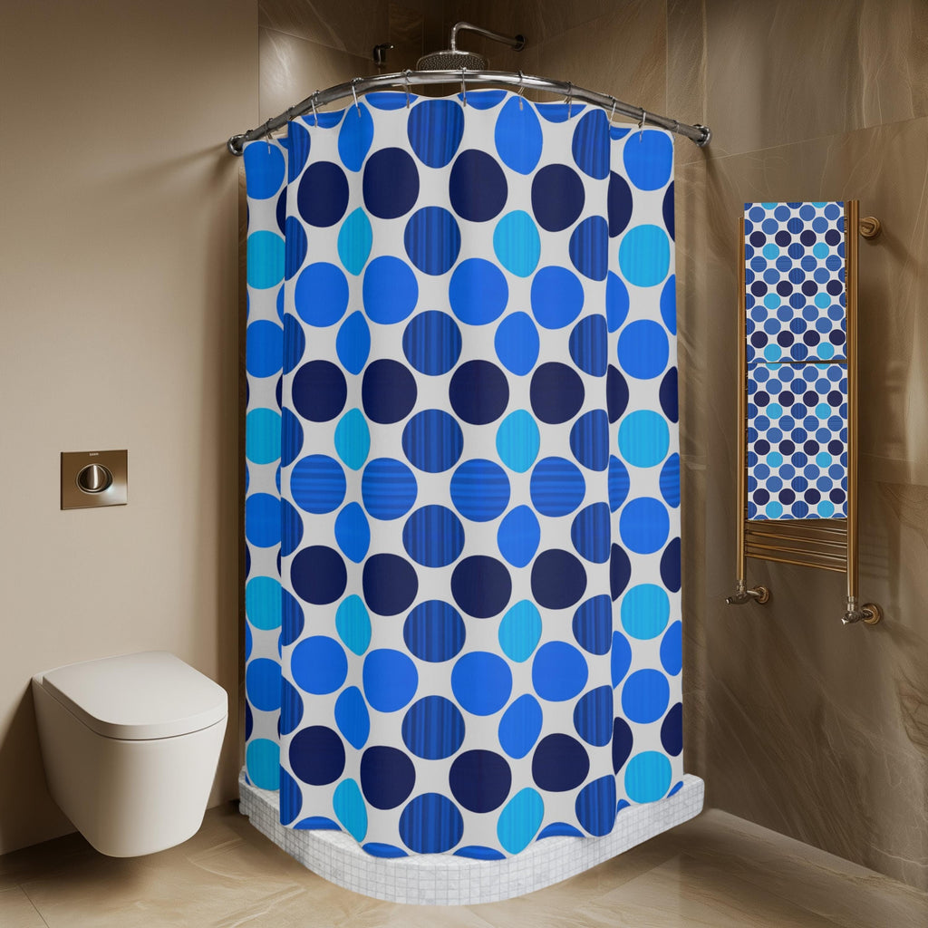 Bauhaus Shower Curtain: Retro Mid Century Modern Polka Dot Bath Decor