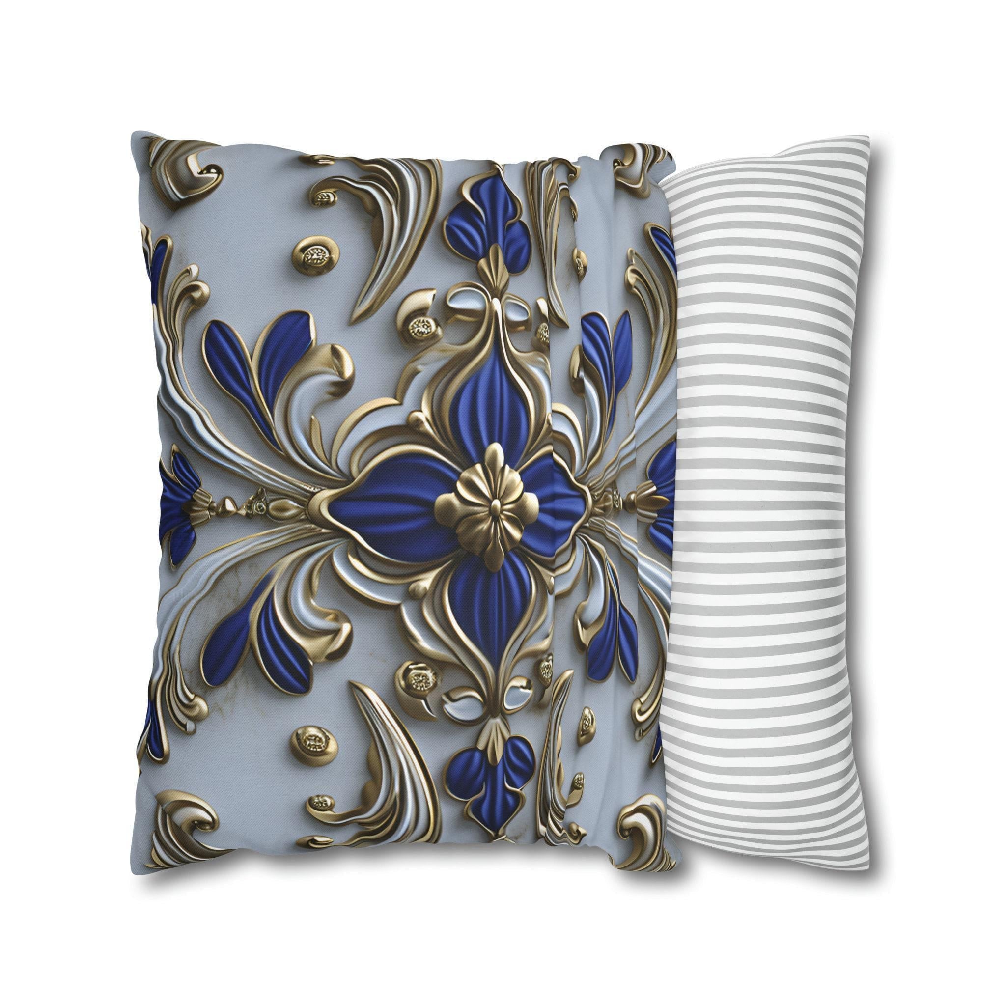 Baroque Floral Throw Pillow Cover: Cobalt Blue & Gold Accent