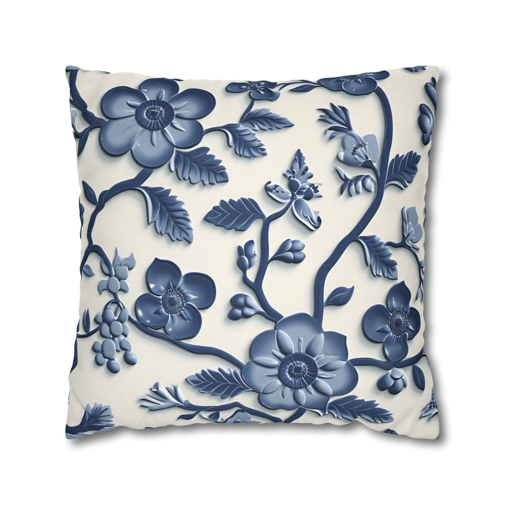 Chinoiserie Blue White Floral Pillow Cover | Elegant Traditional Pottery Pattern Decorative Case