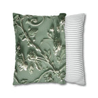 Elegant Chinoiserie Floral Pillow Cover: Sage & Teal Monochromatic Sculpted Botanical Cushion Case