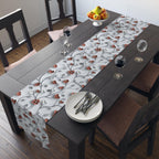 Table Runner: Romantic Red Flowers and Silver Vines