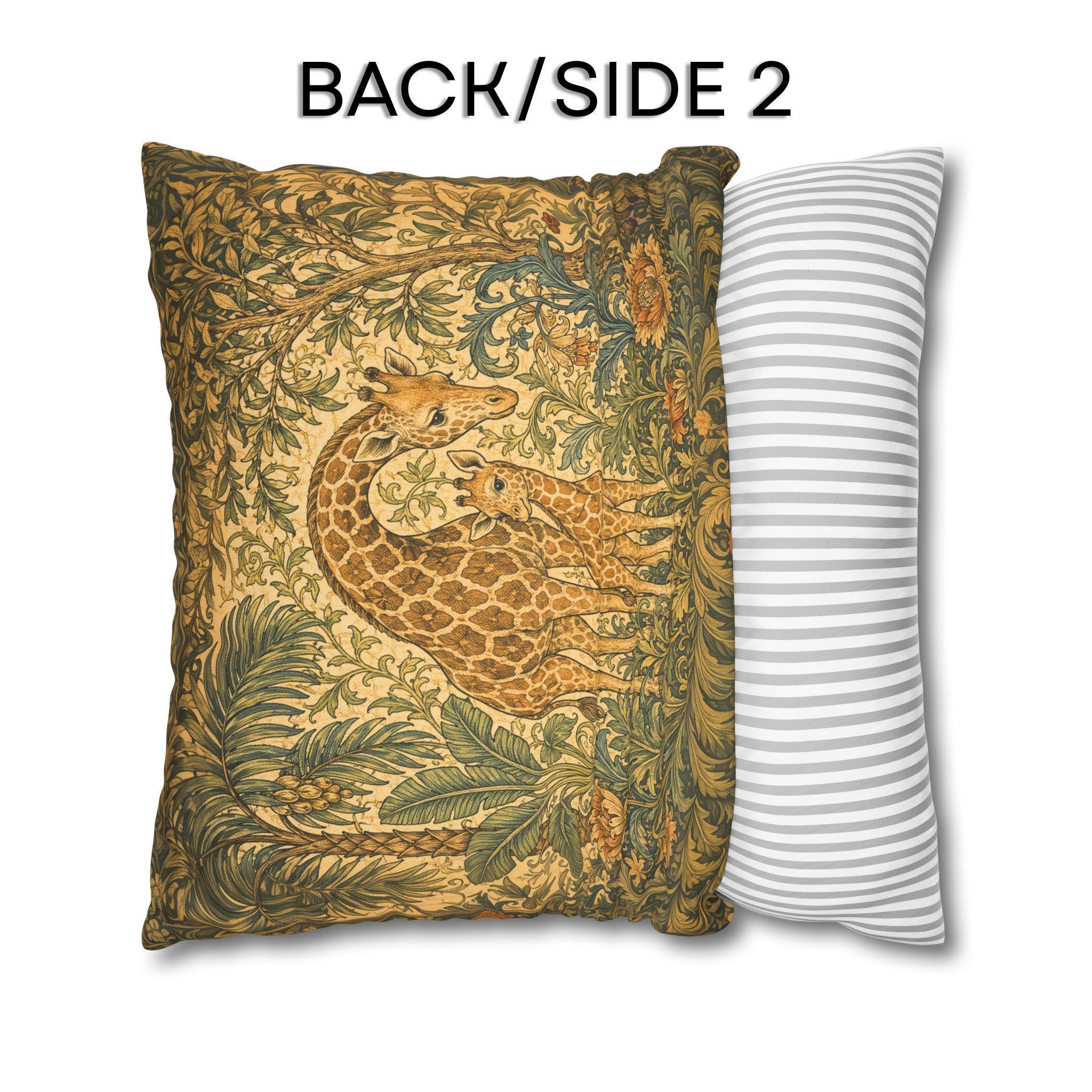 William Morris Style Throw Pillow Cover:  Giraffe Jungle Botanical Design