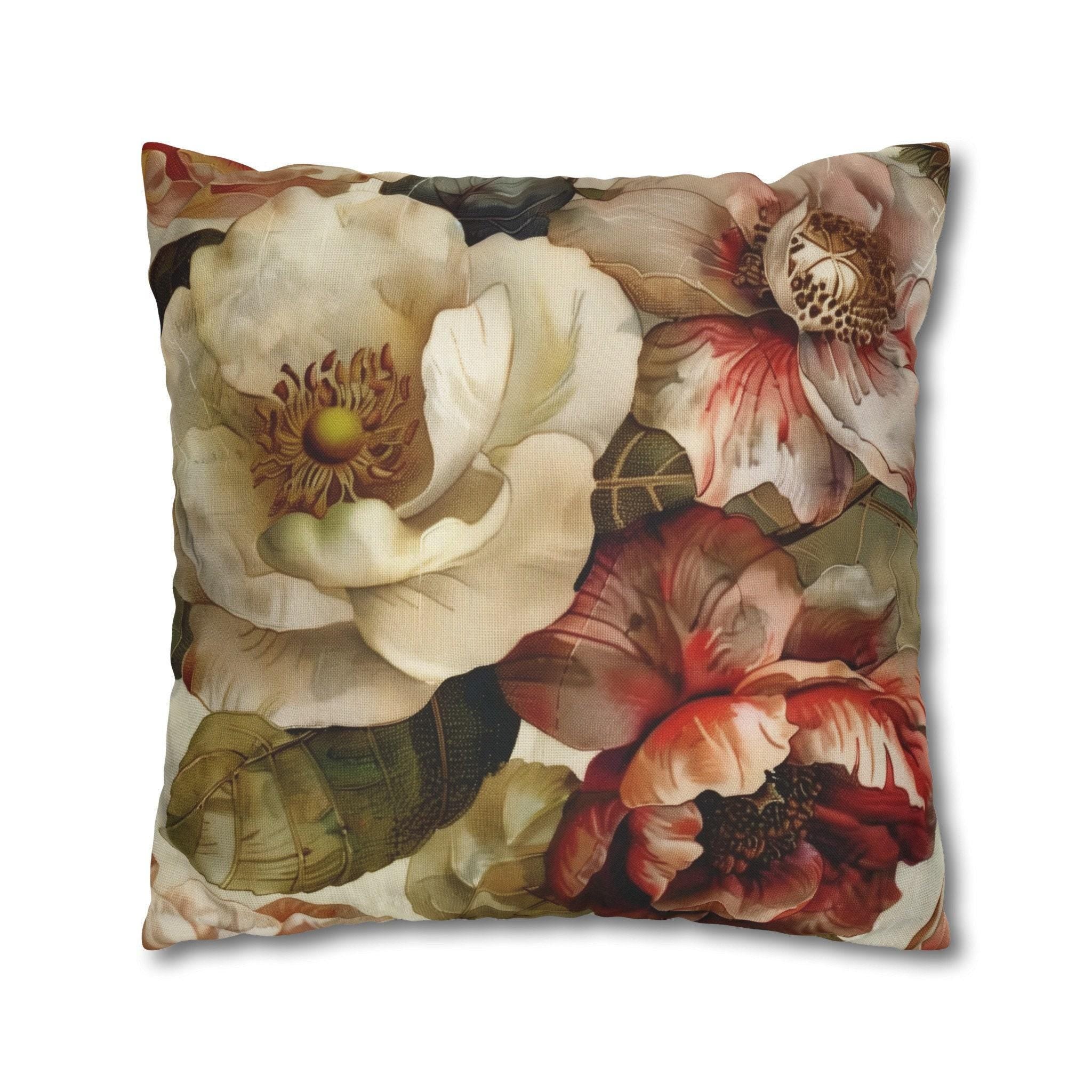 Classic Floral Accent Pillow Cover Rich Warm Tones Nature-Inspired Home Decor