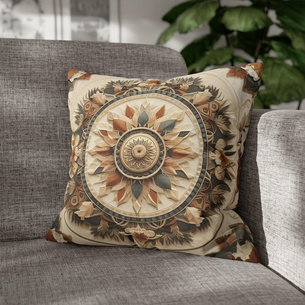 Boho Geometric Floral Pillow Cover: Earth Tone Cushion for Rustic Fall Home Decor