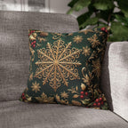 Emerald Green Holiday Pillow Cover: Brushed Gold Snowflake, Jewel Tone Christmas Urban Decor