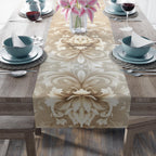 Elegant Damask Floral Table Runner: Ivory-Beige-Caramel Gradient, Luxury Home Decor Accent